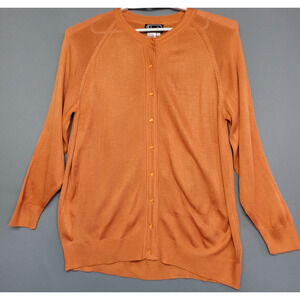 Vintage Rochelle Cardigan Sweater Womens 1X Orange Knit Lightweight Button Front
